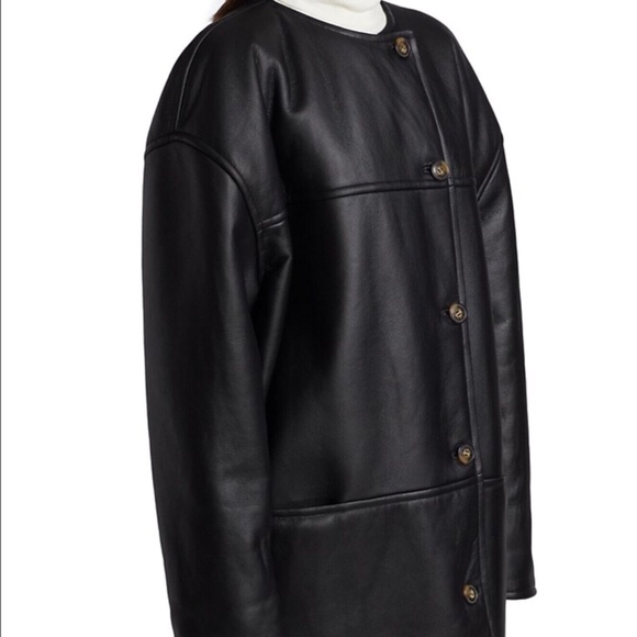 LOULOU STUDIO Dyed Shearling & Leather Coat Black Size XS - Picture 2 of 5